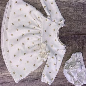 Newborn FLEECE white and gold heart dress